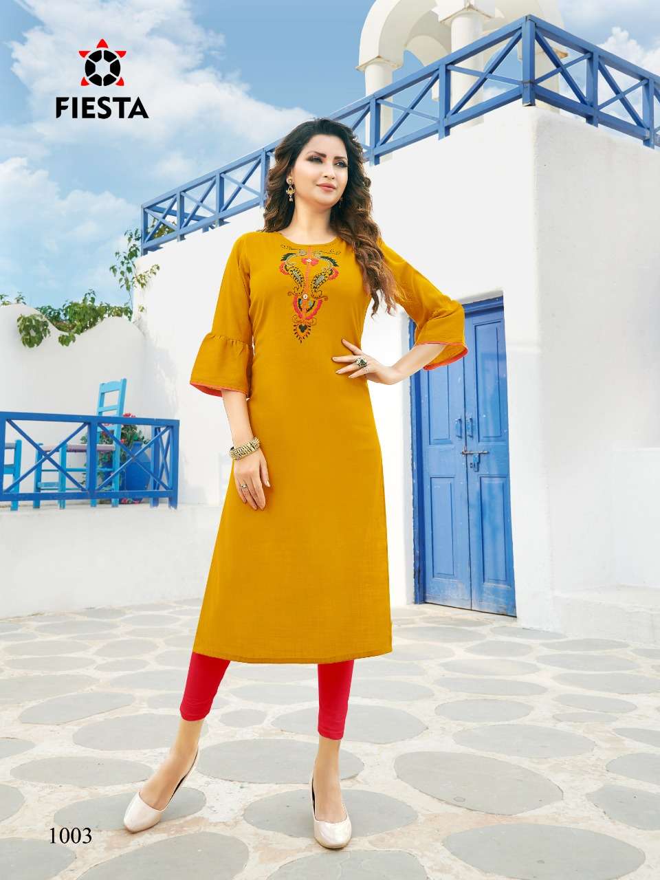 FASHION WORLD BY FIESTA 1001 TO 1008 SERIES BEAUTIFUL STYLISH FANCY COLORFUL CASUAL WEAR & ETHNIC WEAR RAYON SLUB PRINT KURTIS AT WHOLESALE PRICE